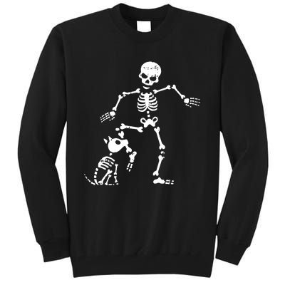 Skeleton And Dog Halloween Costume Funny Skull Women Tall Sweatshirt