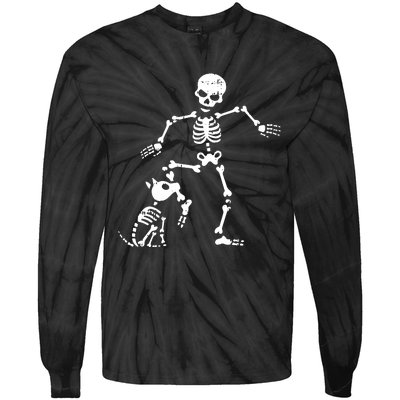 Skeleton And Dog Halloween Costume Funny Skull Women Tie-Dye Long Sleeve Shirt