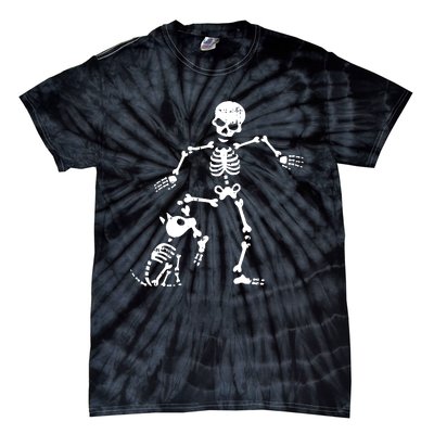 Skeleton And Dog Halloween Costume Funny Skull Women Tie-Dye T-Shirt