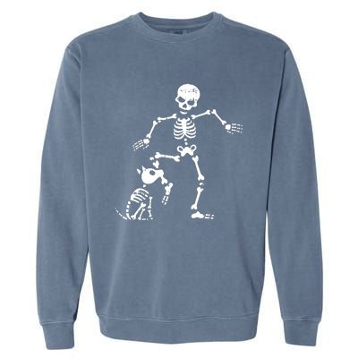 Skeleton And Dog Halloween Costume Funny Skull Women Garment-Dyed Sweatshirt