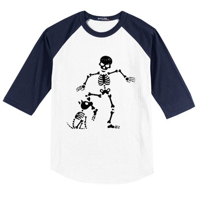 Skeleton And Dog Halloween Costume Funny Skull Women Baseball Sleeve Shirt