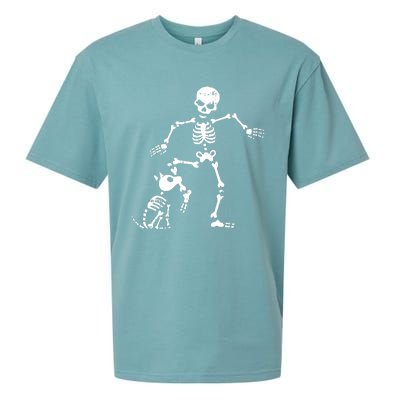 Skeleton And Dog Halloween Costume Funny Skull Women Sueded Cloud Jersey T-Shirt