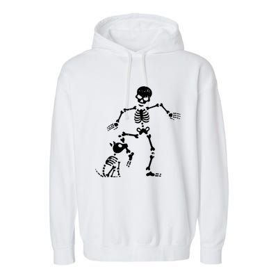 Skeleton And Dog Halloween Costume Funny Skull Women Garment-Dyed Fleece Hoodie