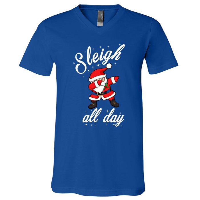 Sleigh All Day Dabbing Santa Funny Christmas Cool Gift Cute Gift V-Neck T-Shirt