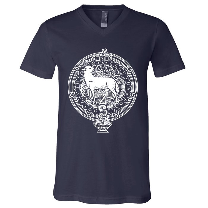 Sanctus Agnus Dei Lamb God Catholic Traditional Latin Mass V-Neck T-Shirt