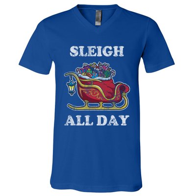 Sleigh All Day Christmas Santa Claus Retro Vintage Ugly Meaningful Gift V-Neck T-Shirt