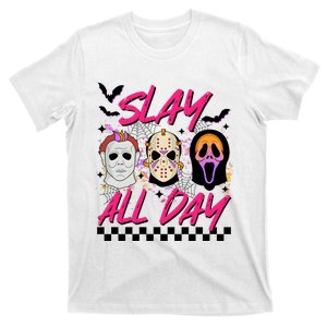 Slay All Day Jason Horror Characters And Ghostface Halloween T-Shirt