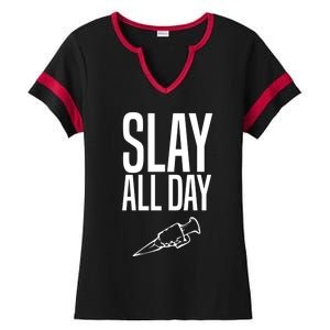 Slay All Day Vampire Hunter Buffy Ladies Halftime Notch Neck Tee