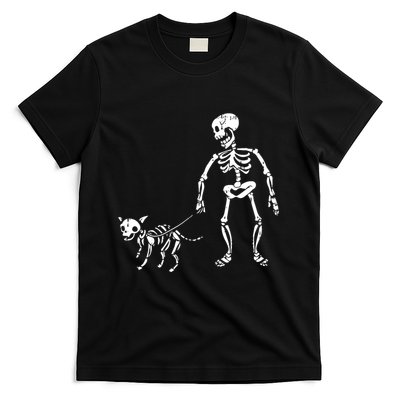 Skeleton And Dog Lazy Halloween Costume Funny Skull Pet T-Shirt