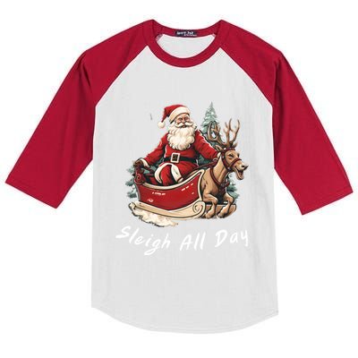 Sleigh All Day Christmas Santa Fun Holiday Great Gift Kids Colorblock Raglan Jersey