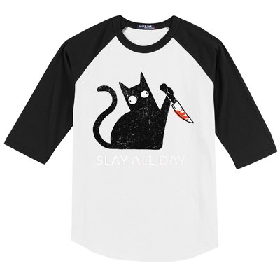 Slay All Day Halloween Cat Funny Baseball Sleeve Shirt