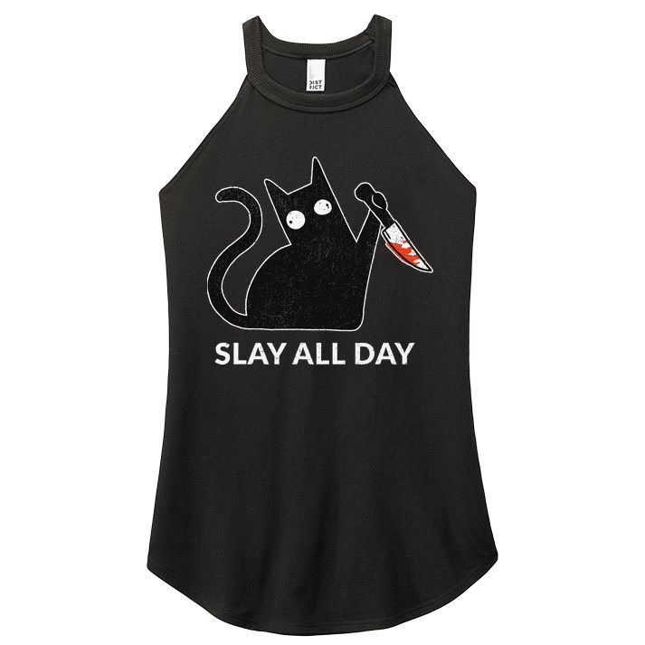 Slay All Day Halloween Cat Funny Women's Perfect Tri Rocker Tank