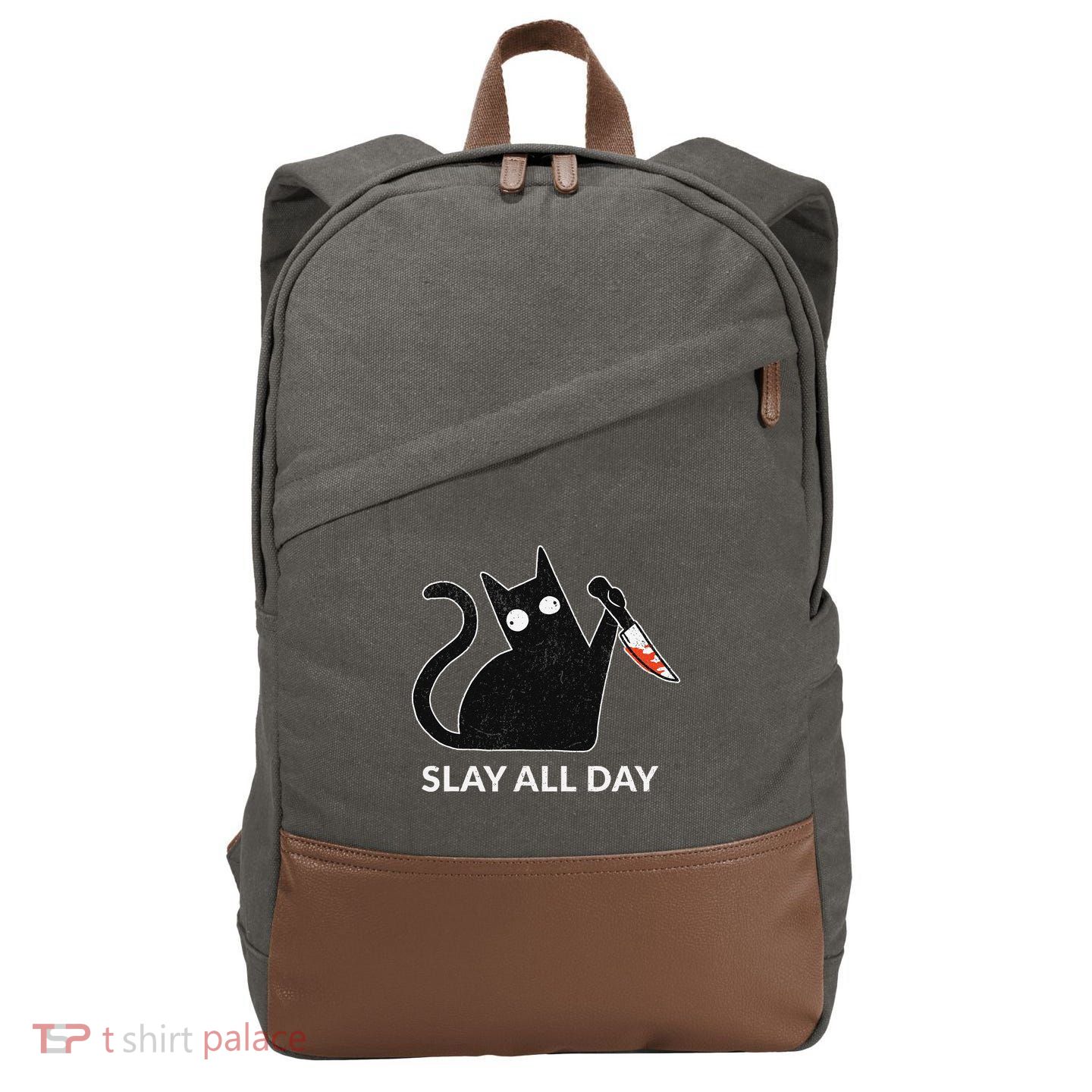 Slay All Day Halloween Cat Funny Cotton Canvas Backpack