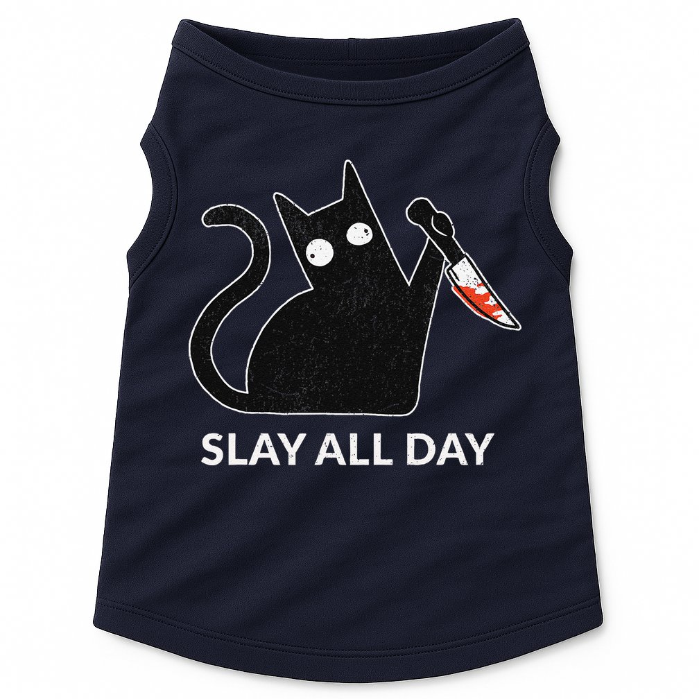 Slay All Day Halloween Cat Funny Doggie Tank
