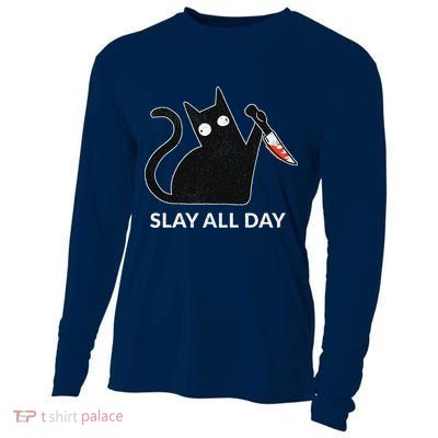 Slay All Day Halloween Cat Funny Cooling Performance Long Sleeve Crew