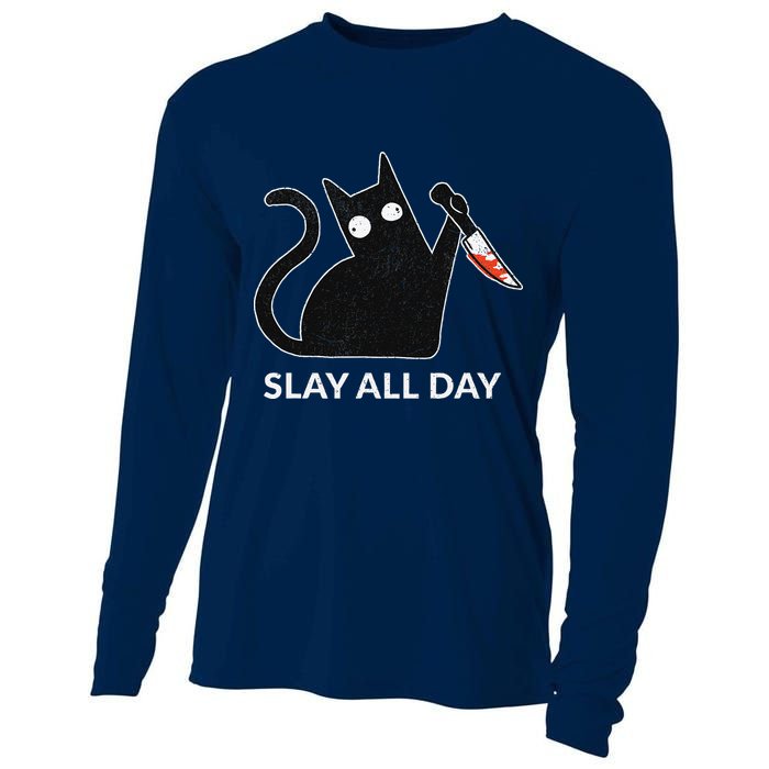 Slay All Day Halloween Cat Funny Cooling Performance Long Sleeve Crew