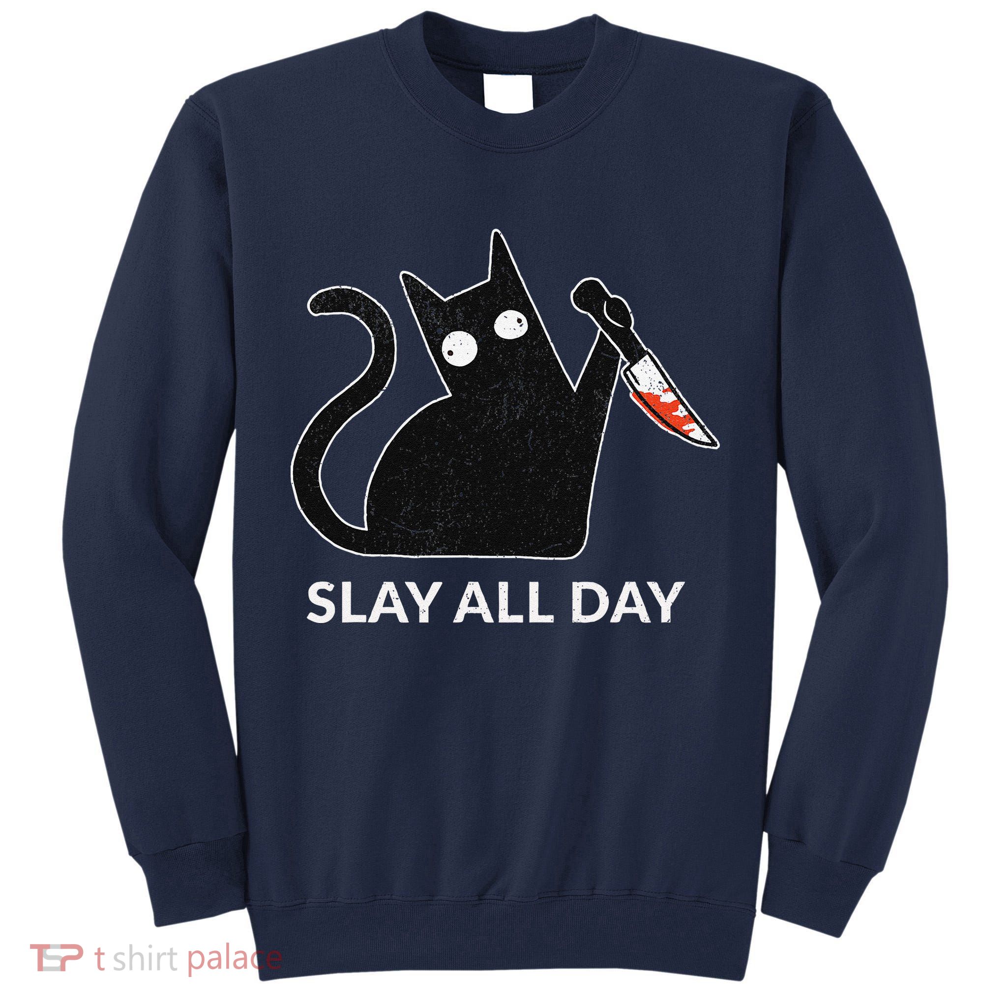 Slay All Day Halloween Cat Funny Tall Sweatshirt