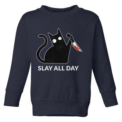 Slay All Day Halloween Cat Funny Toddler Sweatshirt