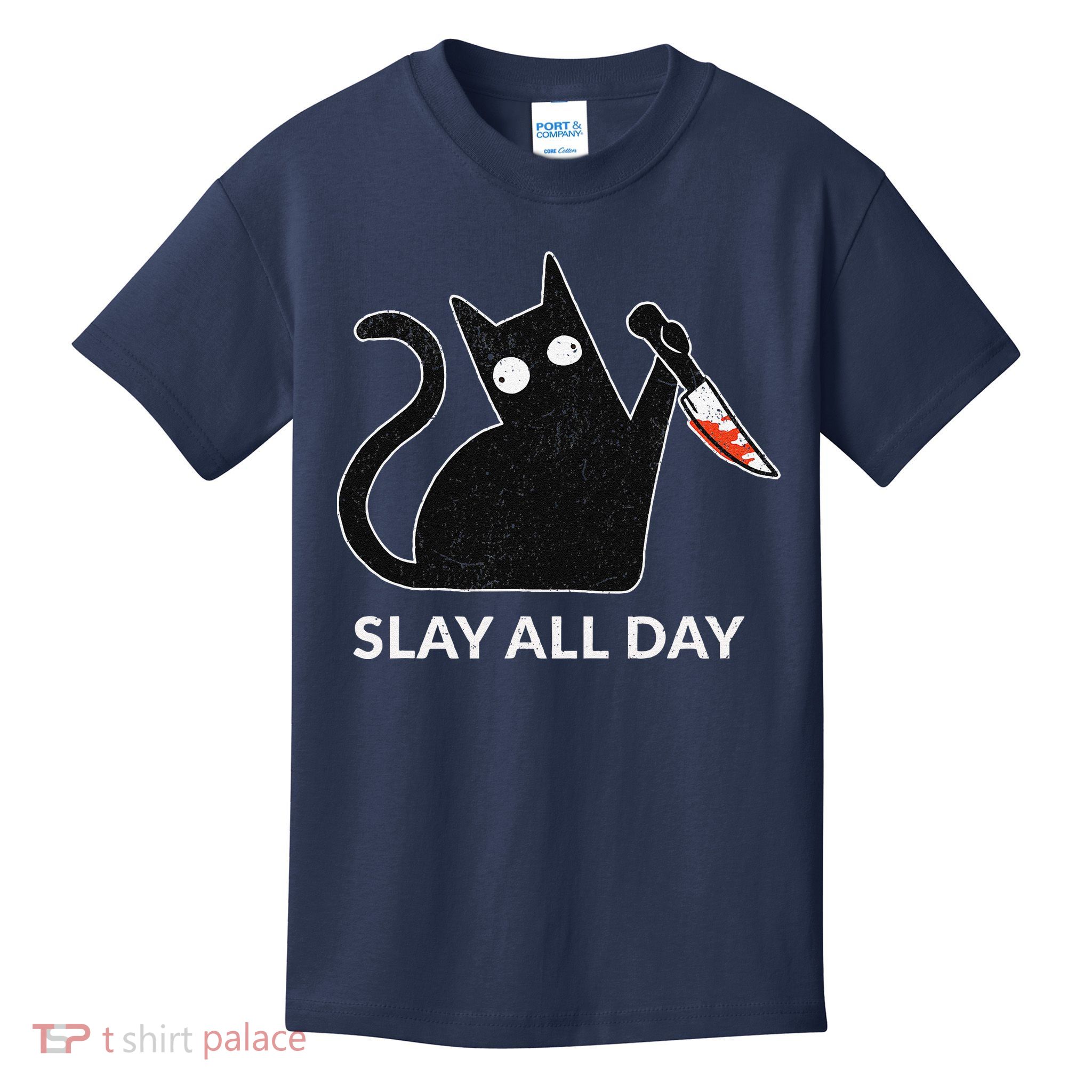 Slay All Day Halloween Cat Funny Kids T-Shirt