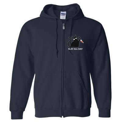 Slay All Day Halloween Cat Funny Full Zip Hoodie