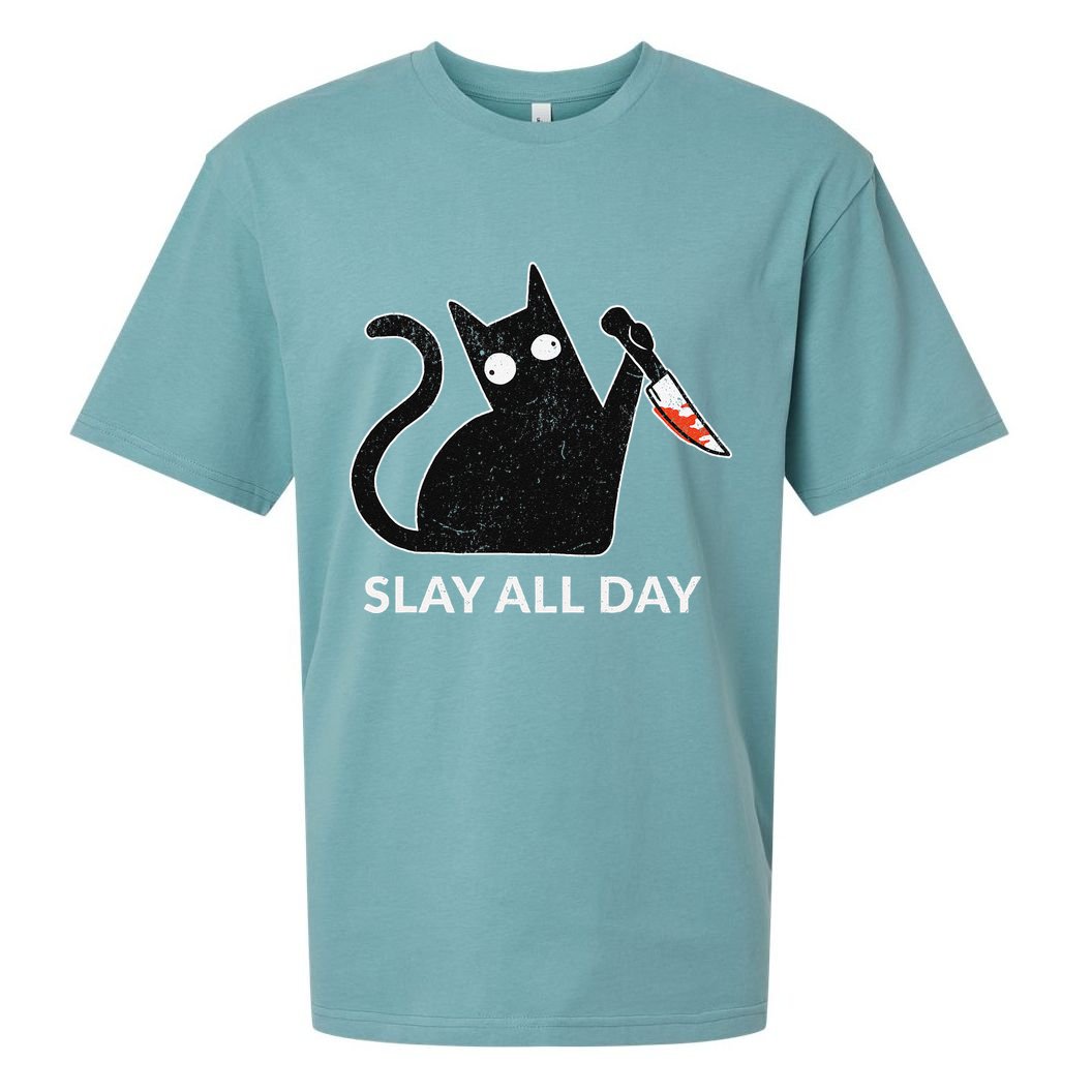 Slay All Day Halloween Cat Funny Sueded Cloud Jersey T-Shirt
