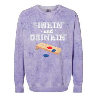 Sinkin' And Drinkin' Cornhole Playing Funny Colorblast Crewneck Sweatshirt