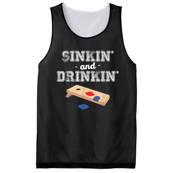 Sinkin' And Drinkin' Cornhole Playing Funny Mesh Reversible Basketball Jersey Tank