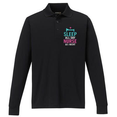 Sleep All Day Nurse All Night Work Hospital Nursing Gift Performance Long Sleeve Polo