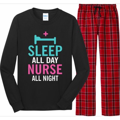 Sleep All Day Nurse All Night Work Hospital Nursing Gift Long Sleeve Pajama Set