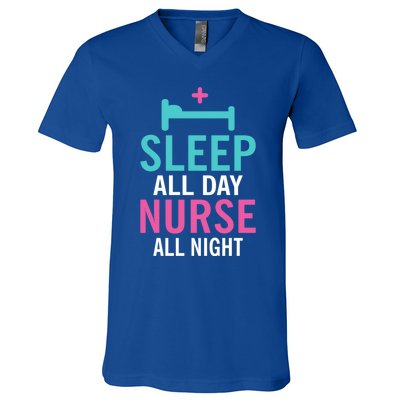 Sleep All Day Nurse All Night Work Hospital Nursing Gift V-Neck T-Shirt