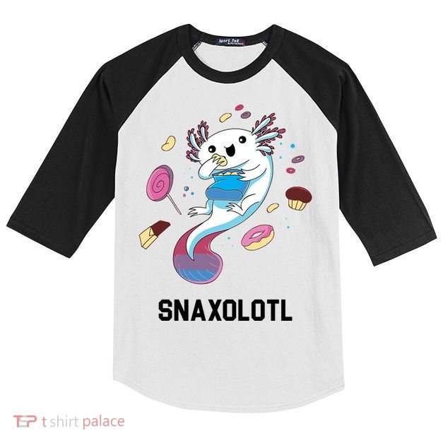 Snaxolotl Axolotl Donuts Cupcakes Candy Junk Food Kids Colorblock Raglan Jersey