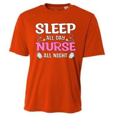 Sleep All Day Nurse All Night Night Shift Nurses Funny Gift Cooling Performance Crew T-Shirt