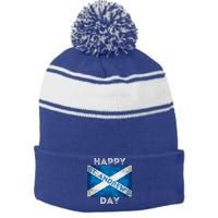 St Andrews Day Scotland Flag Scottish Happy Tartan Army Meaningful Gift Stripe Pom Pom Beanie