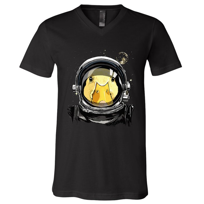 Space Astronaut Duck Face Galaxy Waterfowl Hunting V-Neck T-Shirt