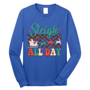 Sleigh All Day Santa Claus Merry Christmas Groovy Retro Gift Long Sleeve Shirt