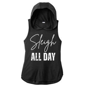 Sleigh All Day Christmas Holiday Ladies PosiCharge Tri-Blend Wicking Draft Hoodie Tank