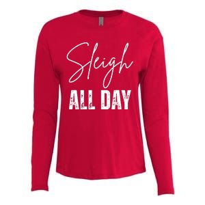 Sleigh All Day Christmas Holiday Womens Cotton Relaxed Long Sleeve T-Shirt