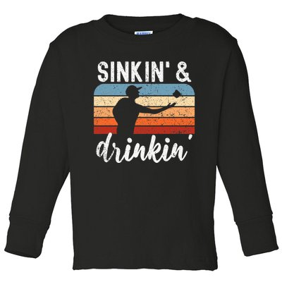 Sinking And Drinking Bag Toss Summer Games Funny Cornhole Premium Toddler Long Sleeve Shirt