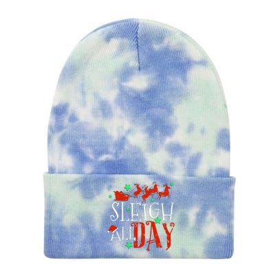 Sleigh All Day Funny Santa Sled Christmas Gift Tie Dye 12in Knit Beanie