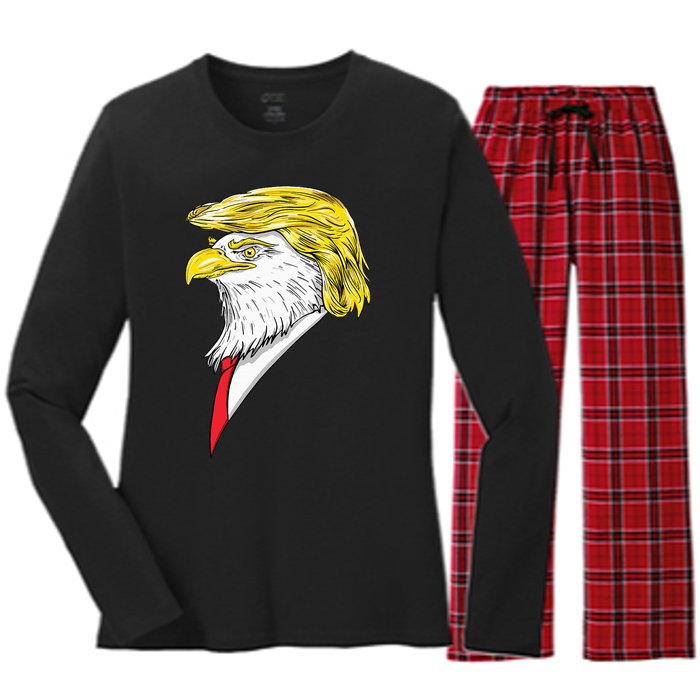 Spirit Animal Donald Trump Eagle Hair Women's Long Sleeve Flannel Pajama Set 