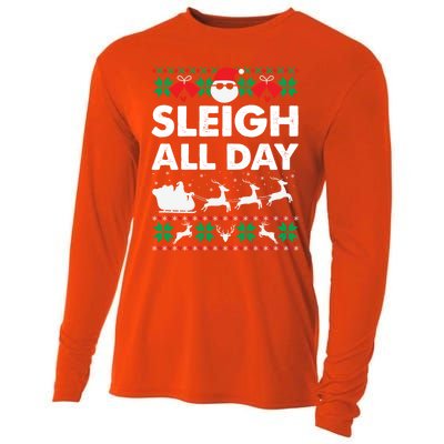 Sleigh All Day Funny Santa Claus Christmas Sleigh Lover Xmas Gift Cooling Performance Long Sleeve Crew