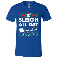 Sleigh All Day Funny Santa Claus Christmas Sleigh Lover Xmas Gift V-Neck T-Shirt