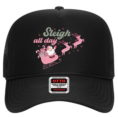 Sleigh All Day Cute Santa Christmas Holiday Trucker Hat