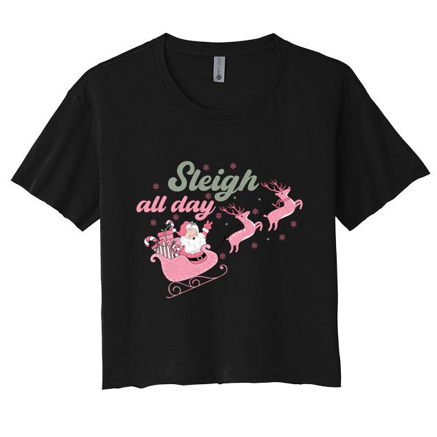 Sleigh All Day Cute Santa Christmas Holiday Crop Top