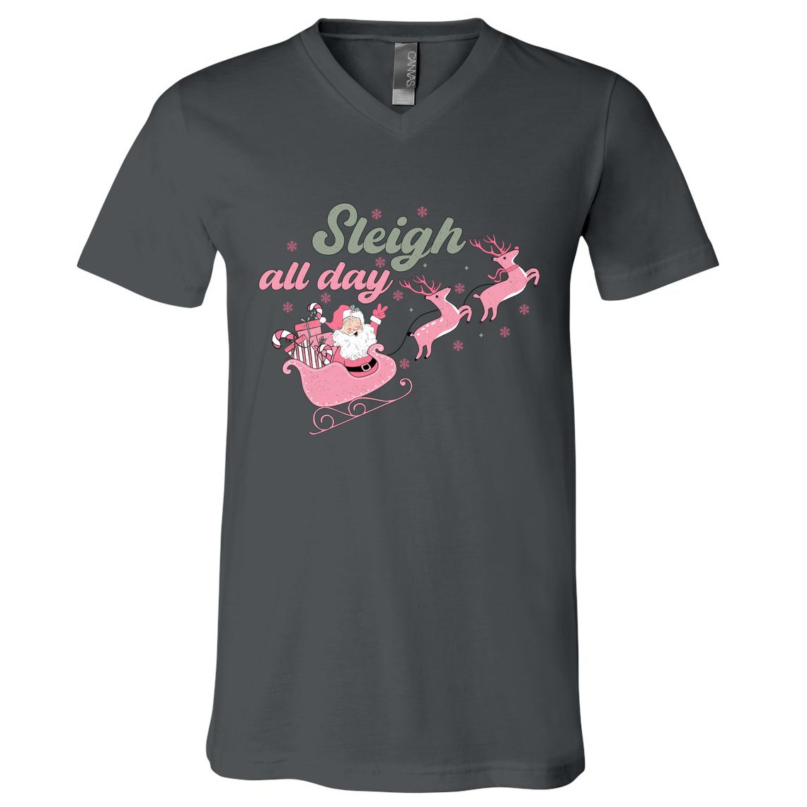 Sleigh All Day Cute Santa Christmas Holiday V-Neck T-Shirt