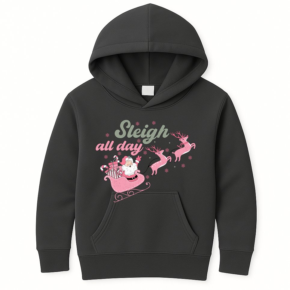Sleigh All Day Cute Santa Christmas Holiday Kids Hoodie