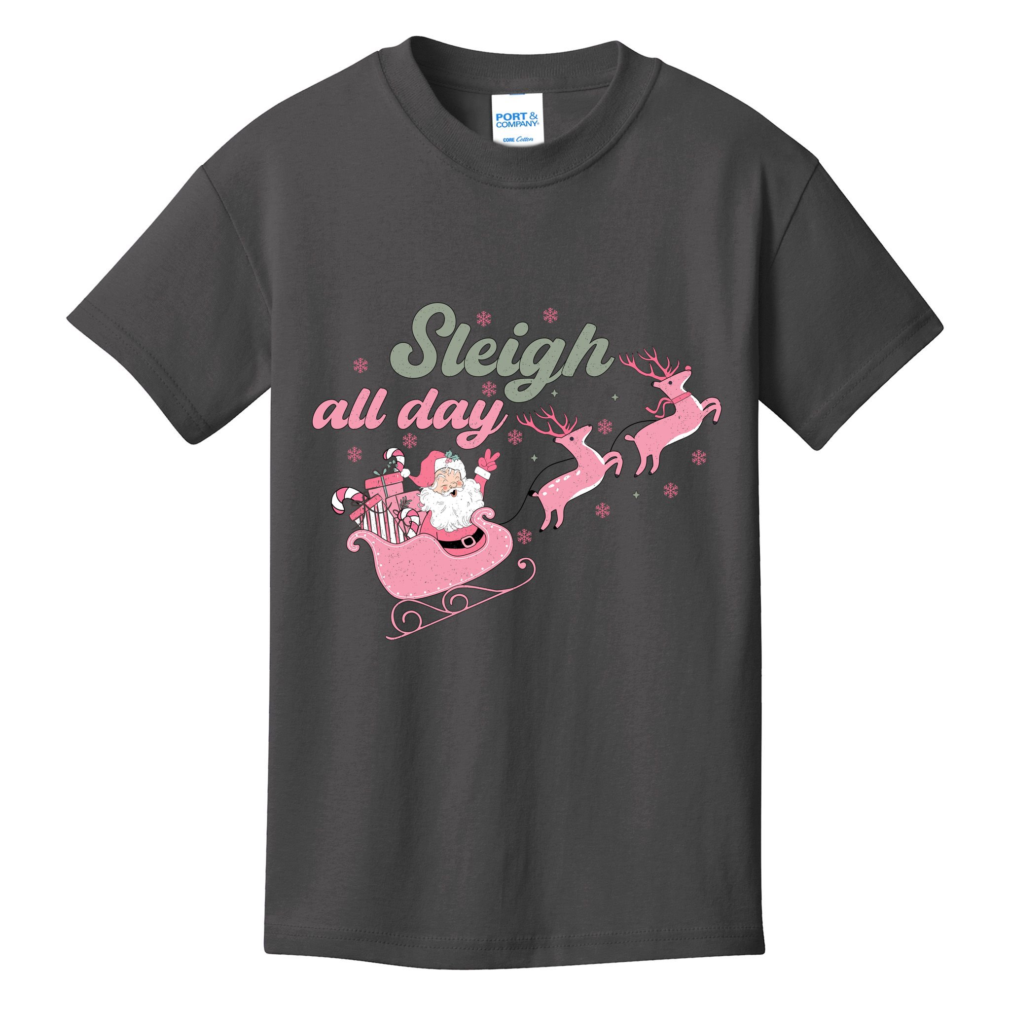 Sleigh All Day Cute Santa Christmas Holiday Kids T-Shirt