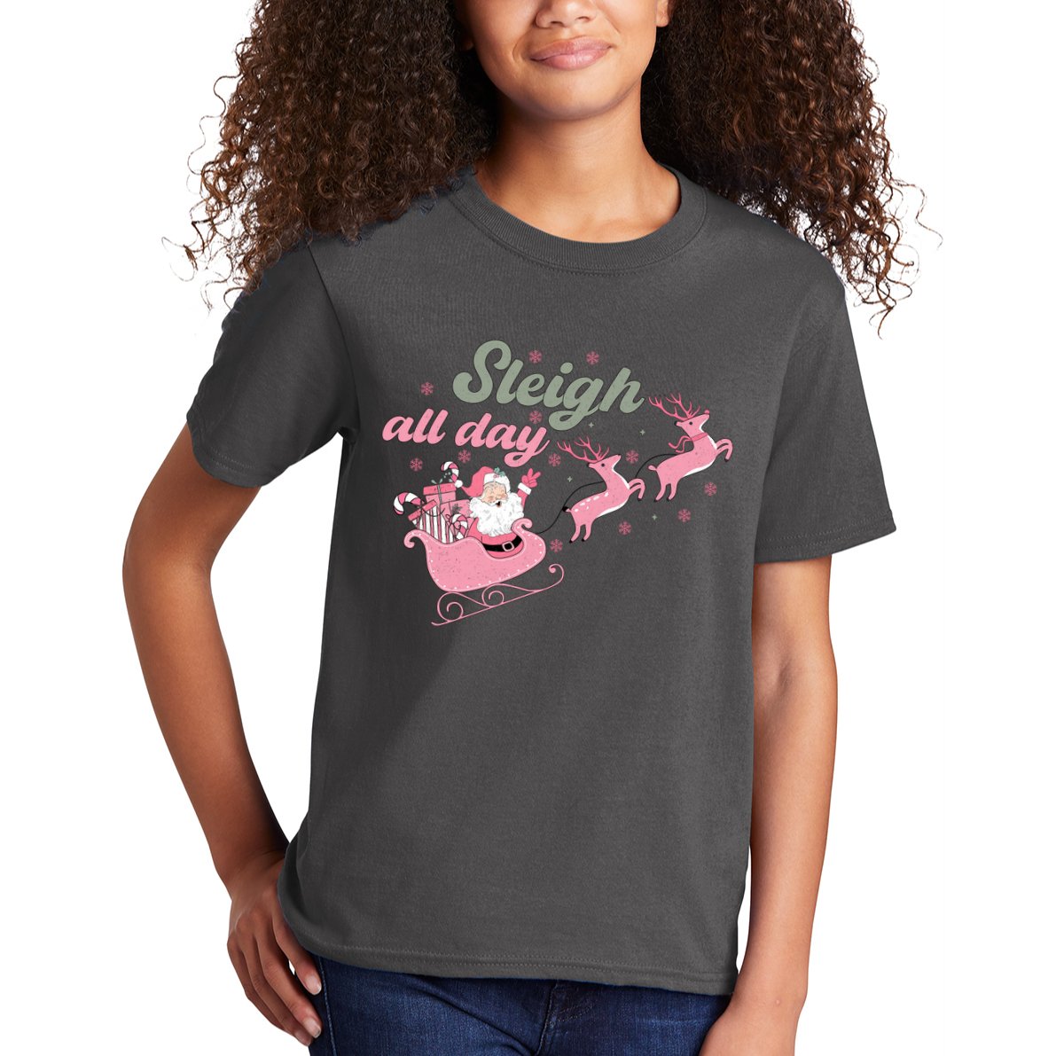 Sleigh All Day Cute Santa Christmas Holiday Kids T-Shirt