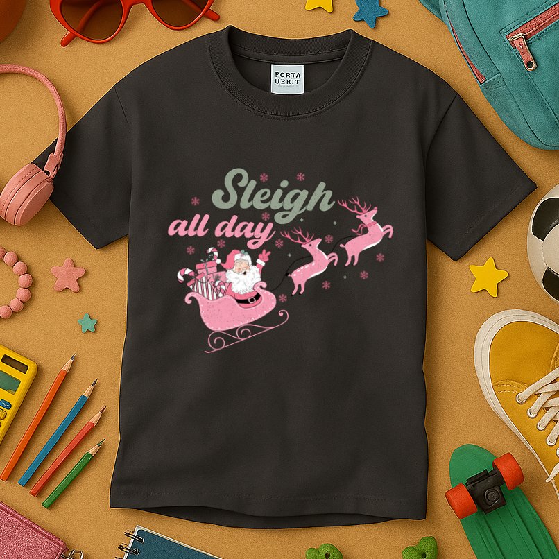 Sleigh All Day Cute Santa Christmas Holiday Kids T-Shirt