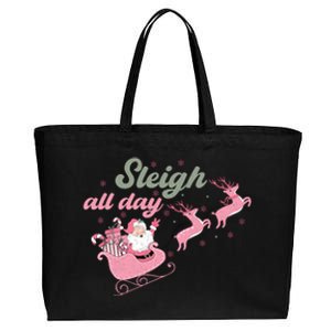 Sleigh All Day Cute Santa Christmas Holiday Cotton Canvas Jumbo Tote